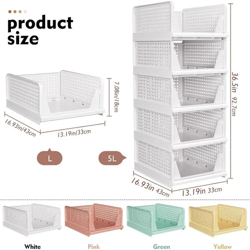 7CODE 5 Pack Stackable Closet Storage Basket